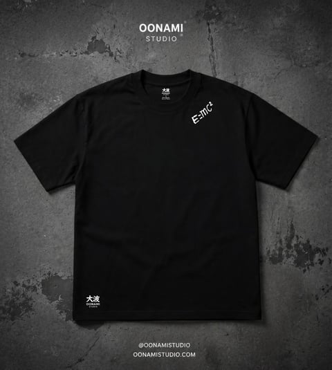 Black t-shirt displayed against textured gray background with Oonami Studio branding and Japanese characters